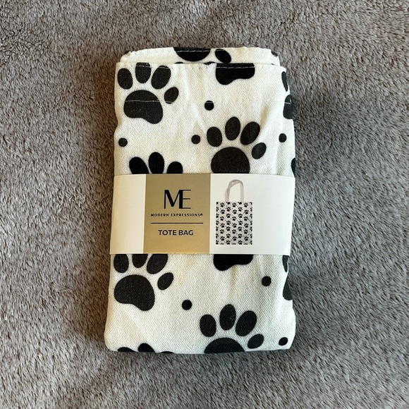 Tote Bag with Playful Design Black and White dog paw print - Picture 1 of 1